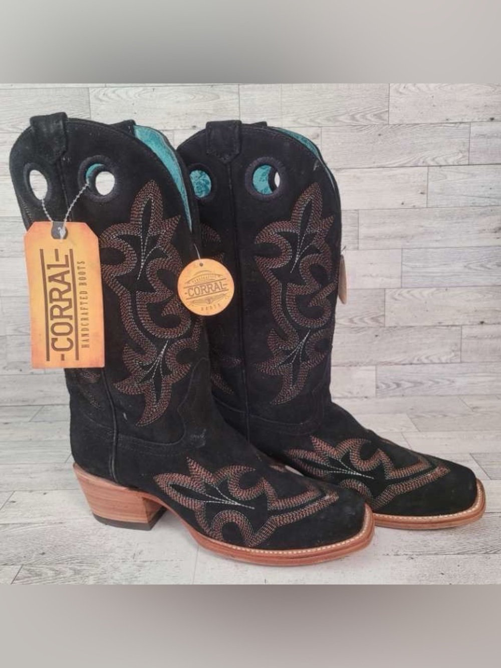 NEW Women’s Corral Black Suede Leather Square Toe Rodeo Cowboy Boots Size 10 B